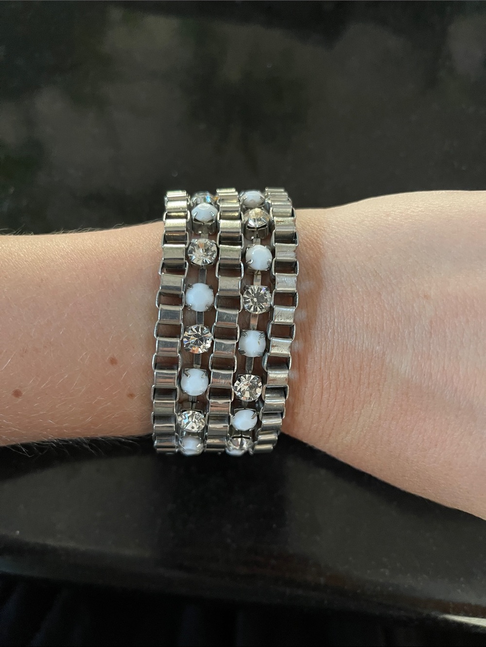 Silver Multi-Row Crystal Stretch Bracelet with White Accents